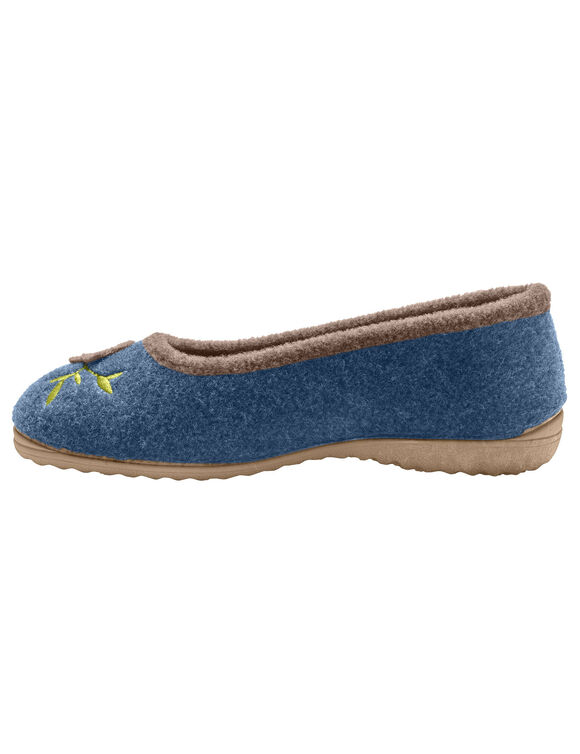 Chaussons ballerines feutrine avec fleur appliqu&eacute;e (bleu indigo)