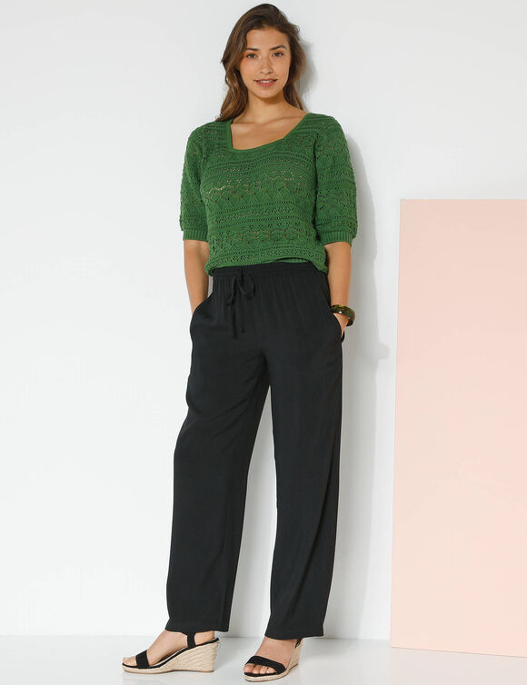 Pantalon large fluide uni (noir)