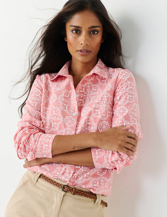 Chemisier chambray imprim&eacute; (corail)