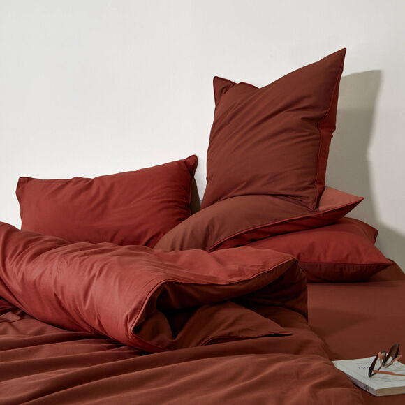 Linge de lit uni bicolore coton (cannelle / terracotta)