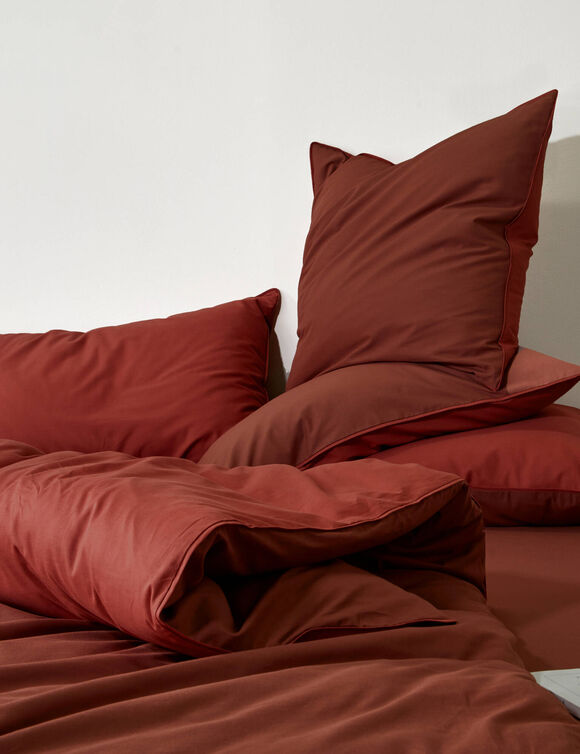 Linge de lit uni bicolore coton (cannelle / terracotta)