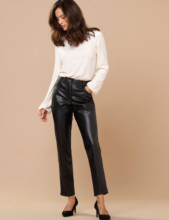 Pantalon fuselé 7/8ème, aspect cuir** (noir)
