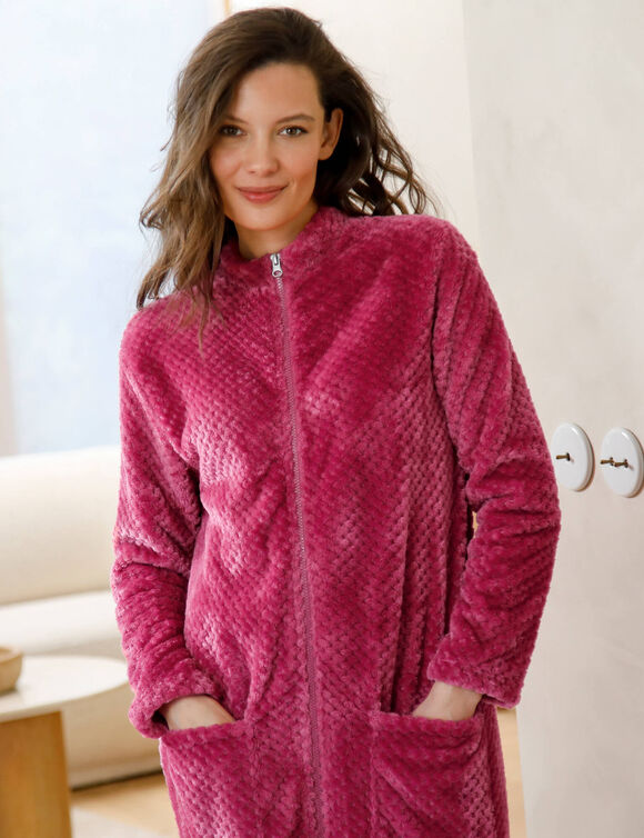 Robe de chambre zipp&eacute;e maille polaire textur&eacute;e (framboise)