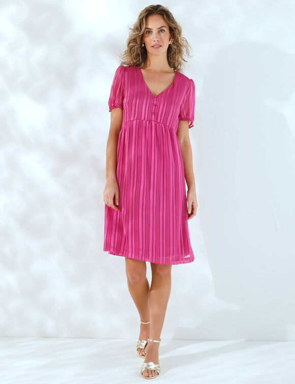 Robe courte unie, voile jacquard (violine)