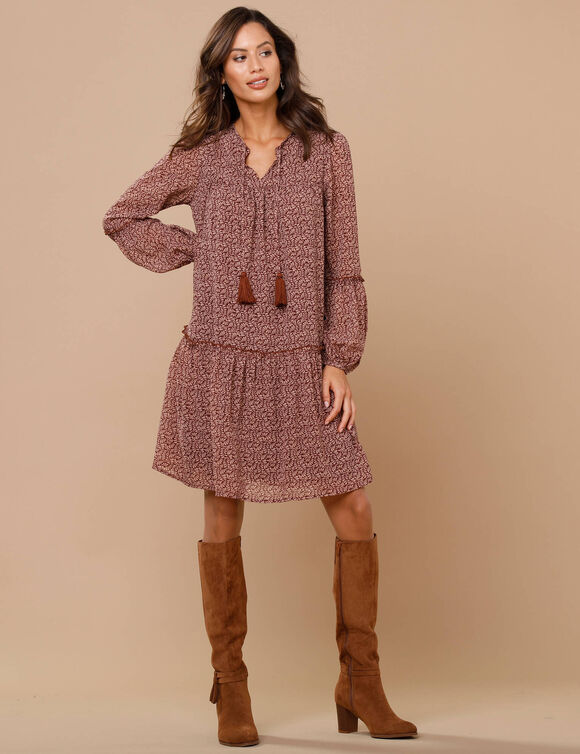 Robe en voile imprimé (chocolat / beige)
