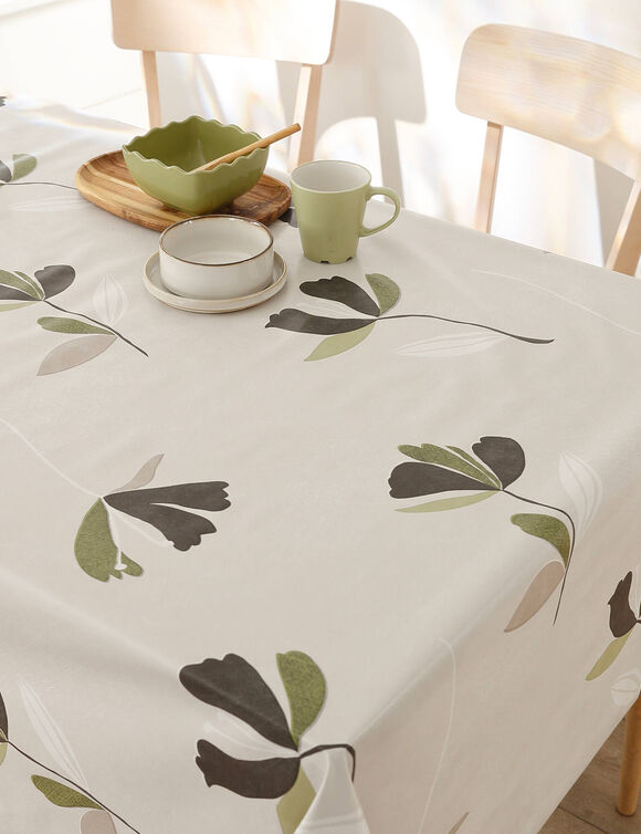 Nappe toile cirée imprimé fleurs (beige / vert)