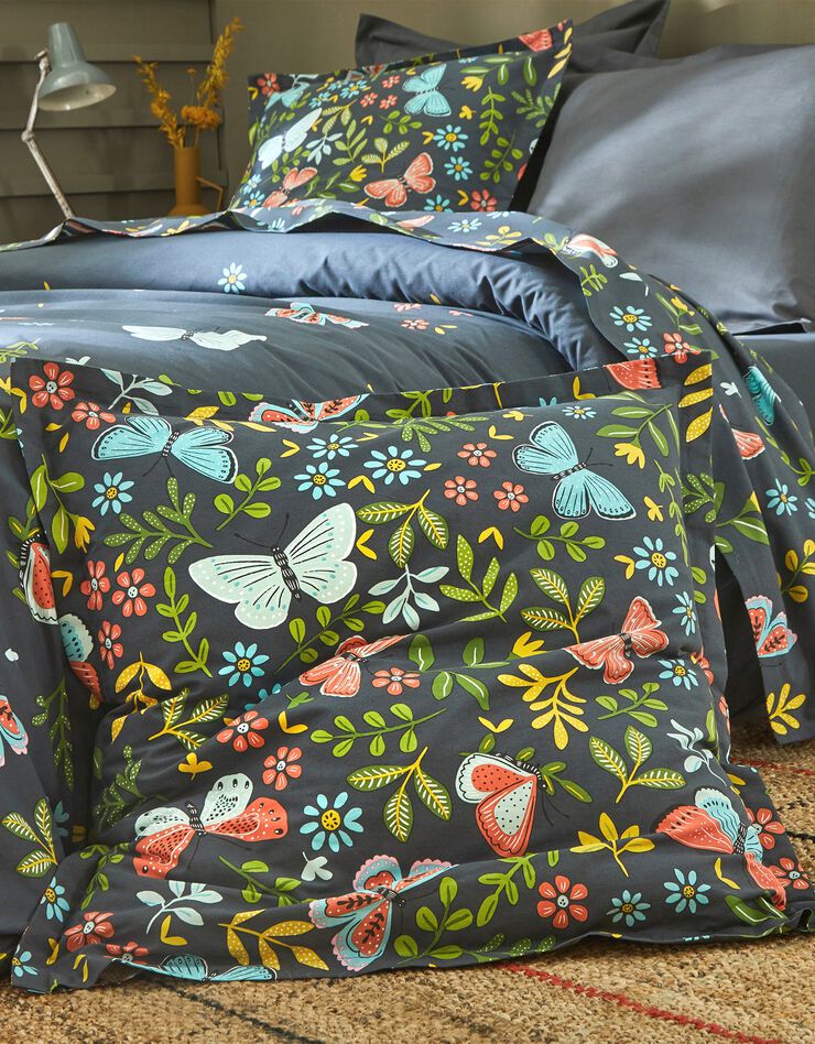 Linge de lit Envolée en coton à motifs papillons, bleu marine, hi-res image number 2