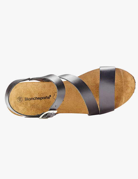 Sandales compensées cuir semelle liège (noir)