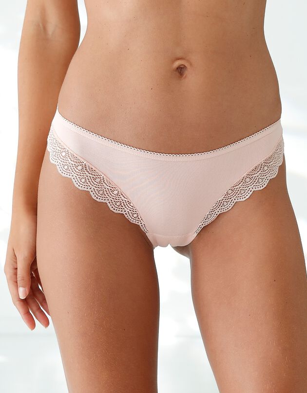 Culotte forme tanga en coton et dentelle - lot de 3 (grenade + rose + jaune)