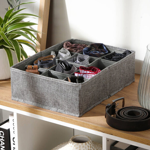 Organiseur tiroir tissu gris, 12 compartiments (gris)