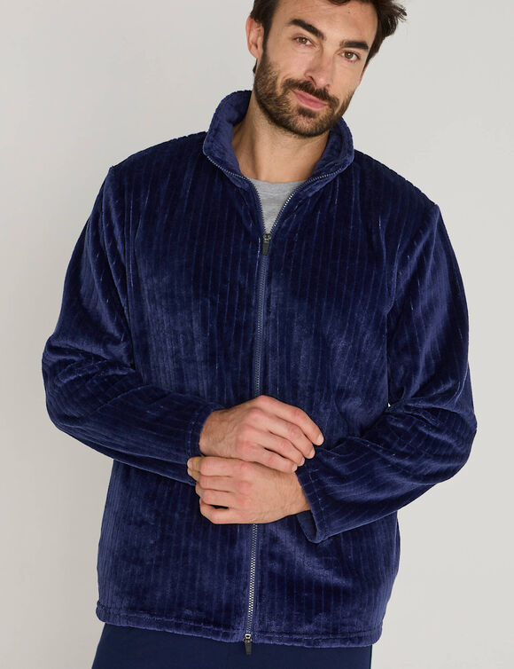 Veste d'int&eacute;rieur polaire toucher peluche textur&eacute;e (bleu)