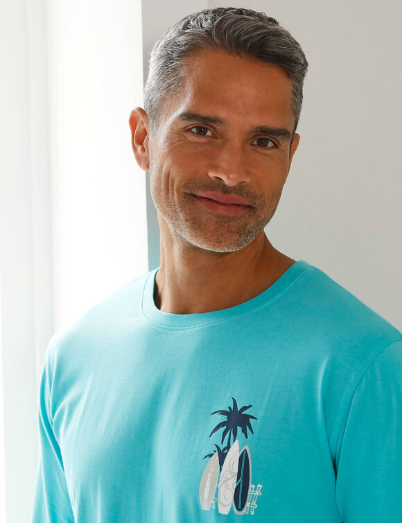 Pyjamashirt met lange mouwen en surfmotief (aqua)