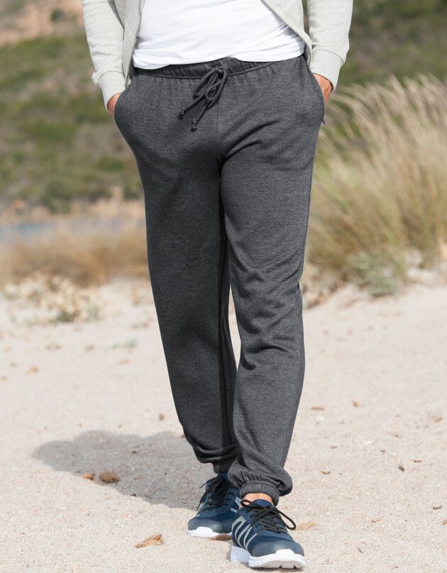 Pantalon jogging molleton bas élastiqué (anthracite chiné)