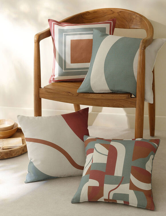 Housse de coussin imprimé "courbes" - lot de 2 (écru / terracotta)