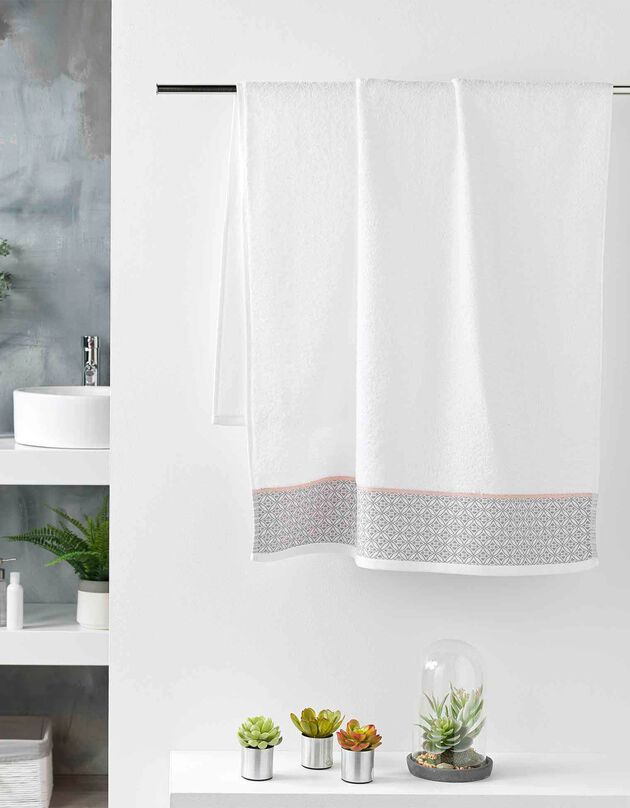 Badstof in katoen, sierrand met mozaïekmotief - 450 g/m2 (wit)