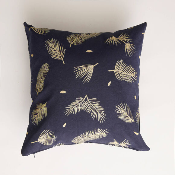Kussenhoes met bladmotief, set van 2 (marineblauw)