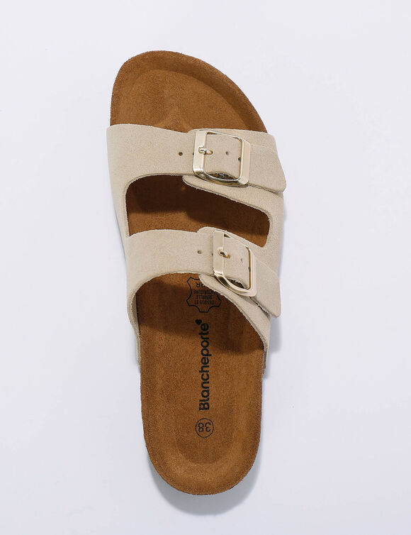 Leren muiltjes met 2 verstelbare gespen (cr&egrave;me)