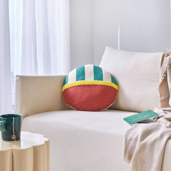 Coussin rond imprim&eacute; g&eacute;om&eacute;trique (vert / terracotta)