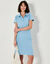 Robe droite col polo unie, maille stretch (bleu ciel)