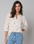 Blouse manches 3/4, broderies palmiers (ecru)