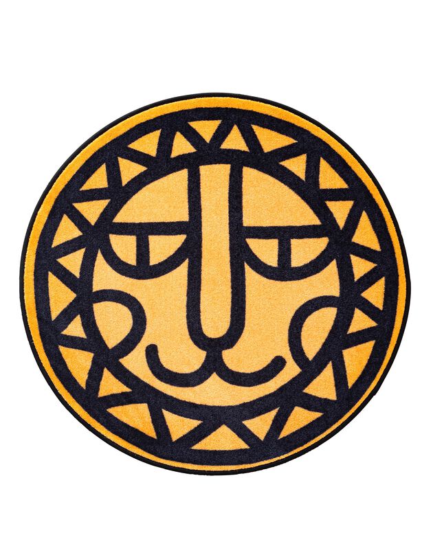 Tapis rond imprimé tête de lion fond jaune, collection enfant LEM (jaune)