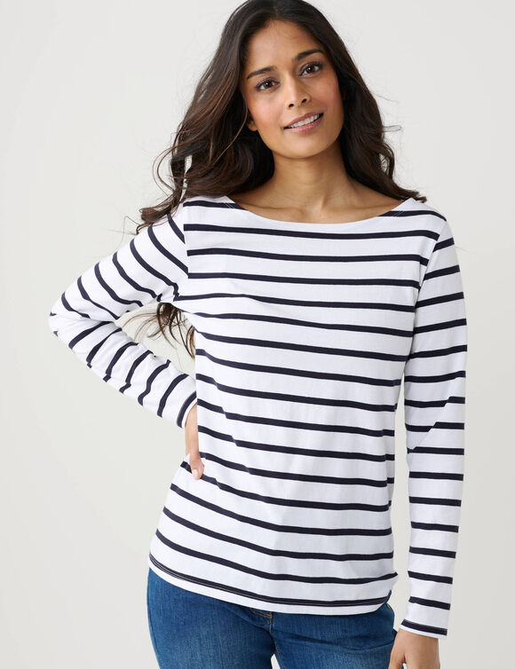 T-shirt marini&egrave;re manches longues, coton biologique(**) (&eacute;cru / marine)