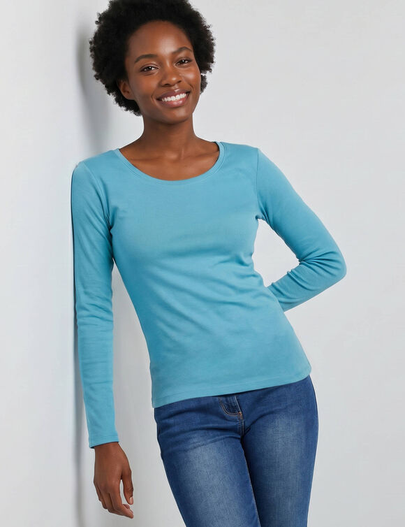 T-shirt uni manches longues en coton biologique(**) (c&eacute;ladon)