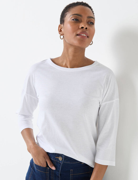 T-shirt volume loose manches 3/4 (blanc)