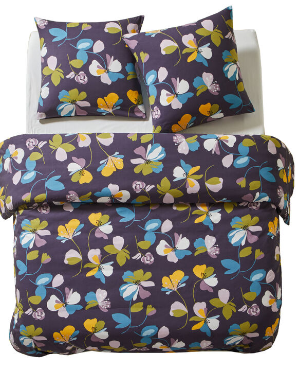 Lakenset Soizic met bloemenprint, in katoen (aubergine)