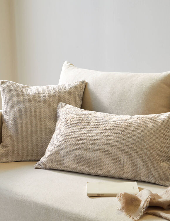 Housse de coussin unie tissage chenille - lot de 2 (sable)