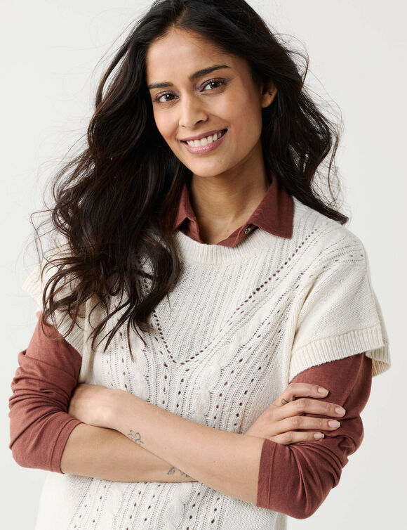 Pull-tunique sans manches, maille fantaisie (&eacute;cru)