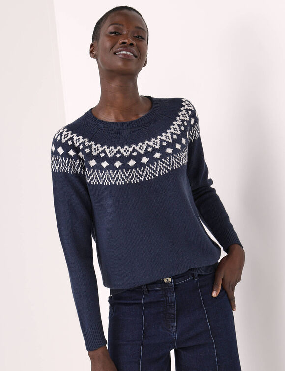Pull jacquard  (marine / &eacute;cru)