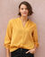 Effen blouse met knoopsluiting en mao-kraag, dobby-katoen (saffraangeel)