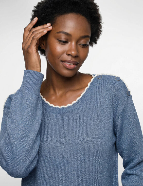Pull col bateau, maille moelleuse (bleu clair)