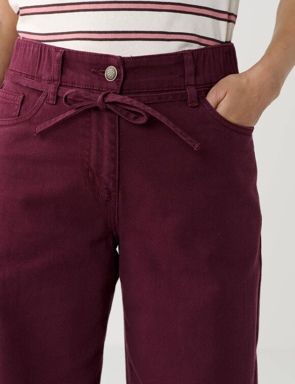 Pantalon large taille haute semi-&eacute;lastiqu&eacute;e &agrave; nouette, coton (bordeaux)