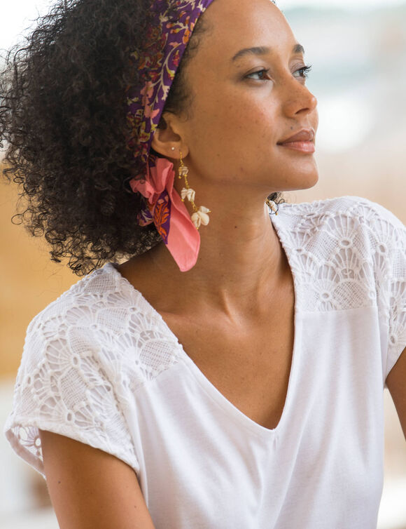 T-shirt uni macram&eacute; (blanc)