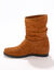 Bottes pliss&eacute;es mi-hautes en cuir velours, semelle compens&eacute;e invisible (caramel)