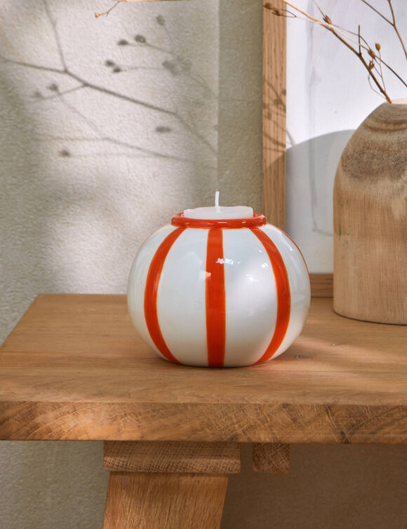 Bougeoir rond rayures orange (blanc/orange)