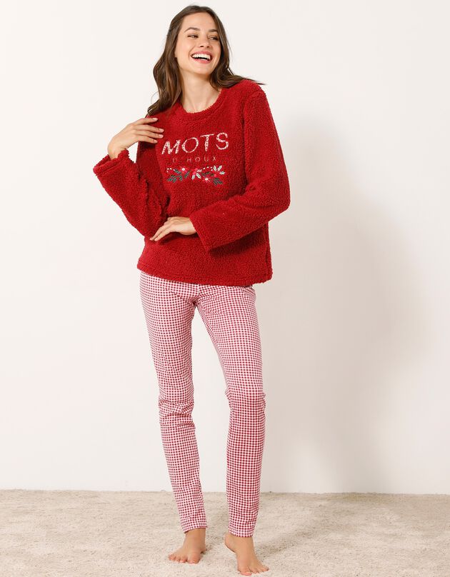 Bedrukte pyjama in sherpa, legging in jersey (rood)
