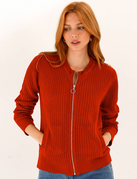 Gilet zipp&eacute;, maille anglaise (rouge)