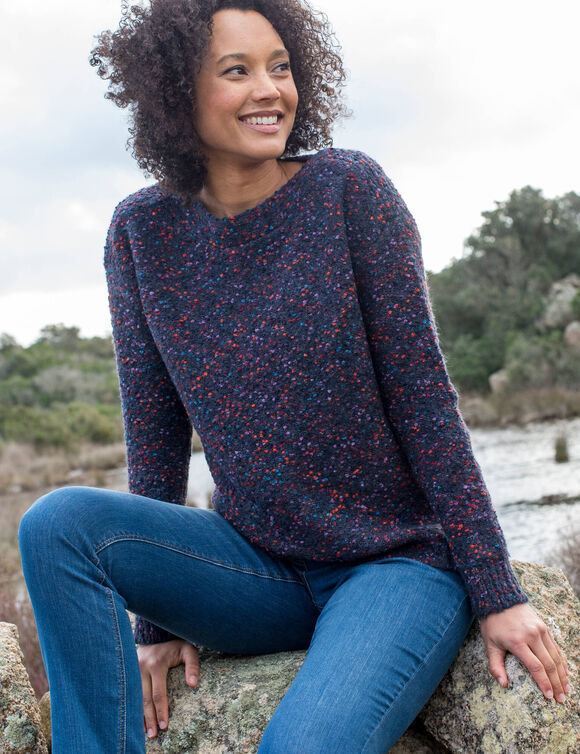 Pull maille bouclette, col bateau (marine)