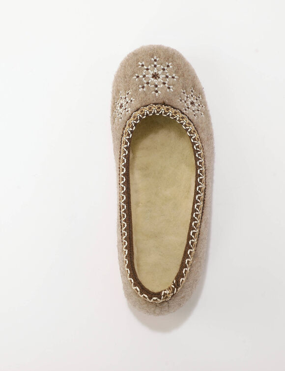 Chaussons ballerines broderies flocons (beige)