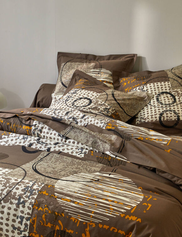 Linge de lit Diane imprim&eacute; graphique - coton 57 fils/cm&sup2; (chocolat)