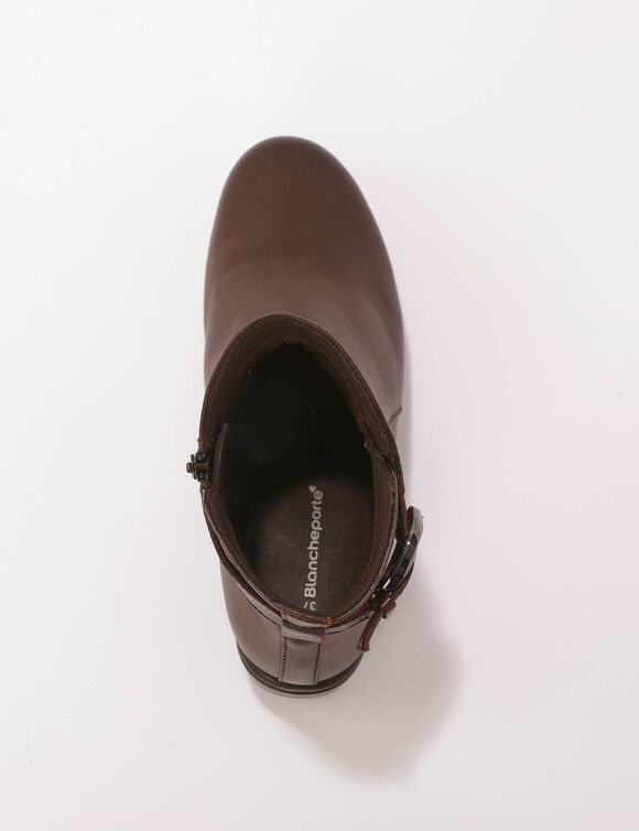 Boots cuir &agrave; boucle, semelle compens&eacute;e (chocolat)