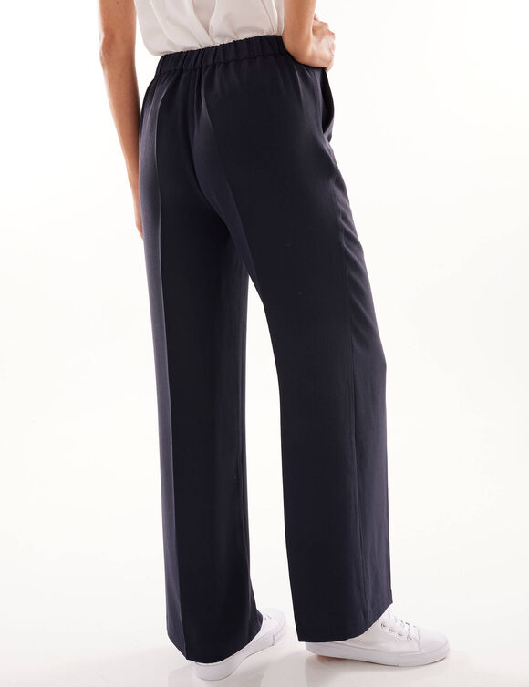 Pantalon large taille &eacute;lastiqu&eacute;e, cr&ecirc;pe (marine)