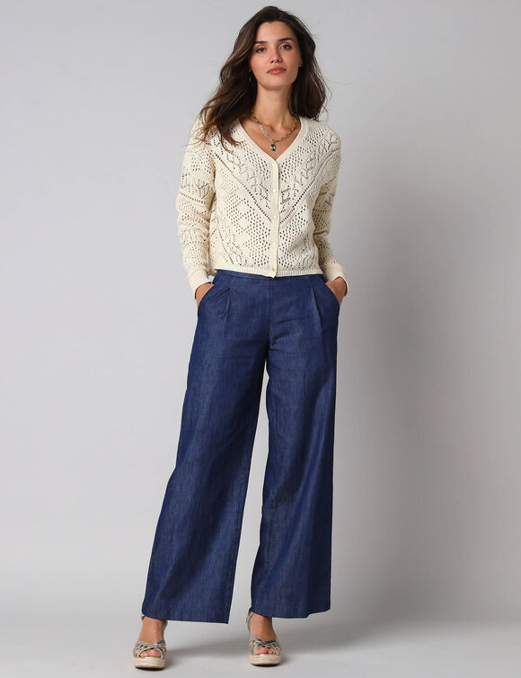 Gilet boutonn&eacute; en coton ajour&eacute; manches longues (naturel)