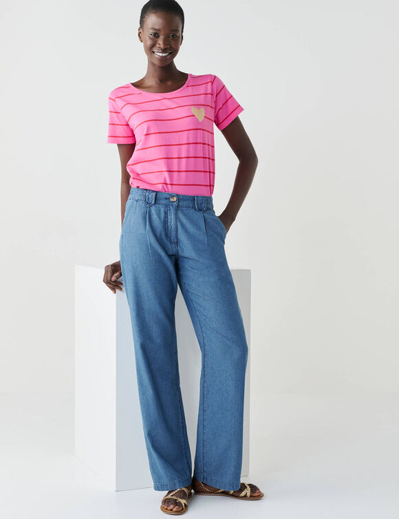 T-shirt col rond ray&eacute;, imprim&eacute; coeur dor&eacute; (rose)