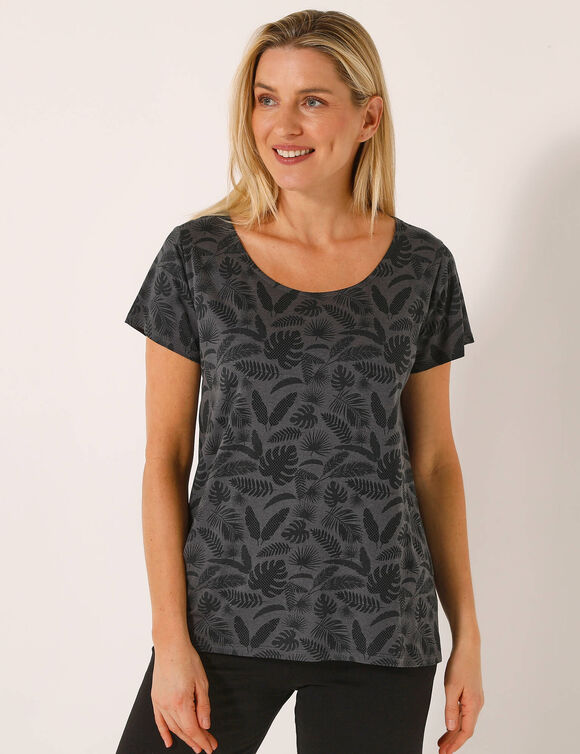 T-shirt fluide imprimé végétal (gris)