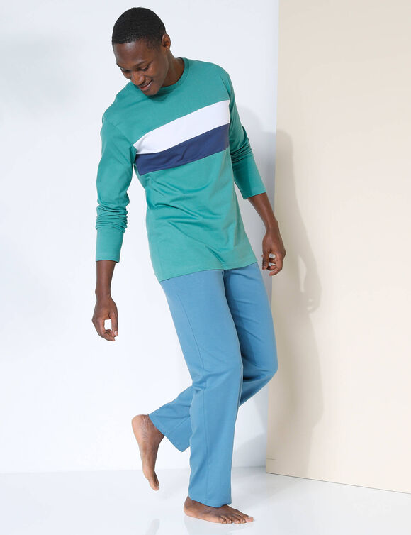 Pantalon pyjama coton uni (blauw)