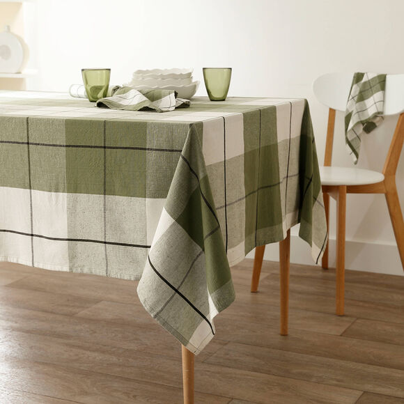 Nappe carreaux coton lin tiss&eacute; teint (vert)